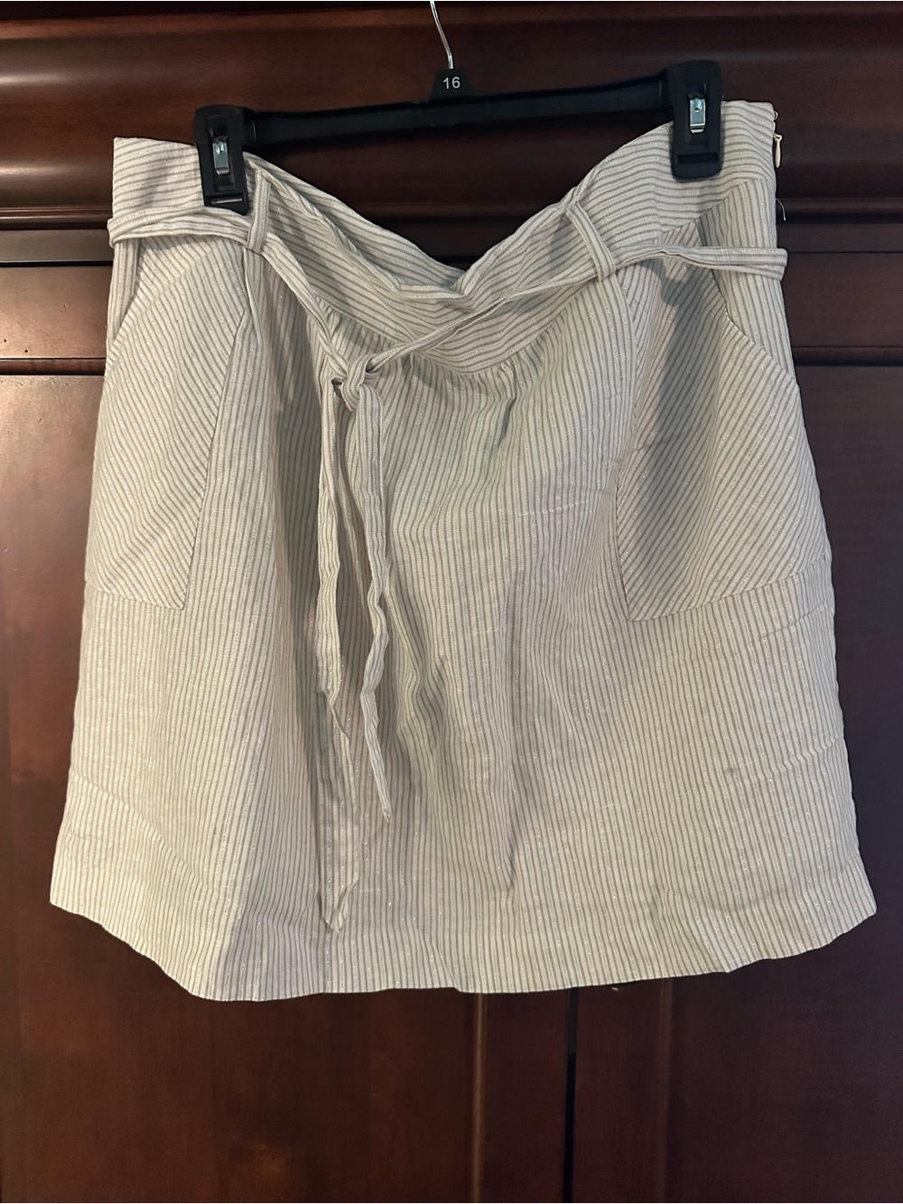Merona Cream and Light Gray Striped Tie-Waist A-Line Skirt